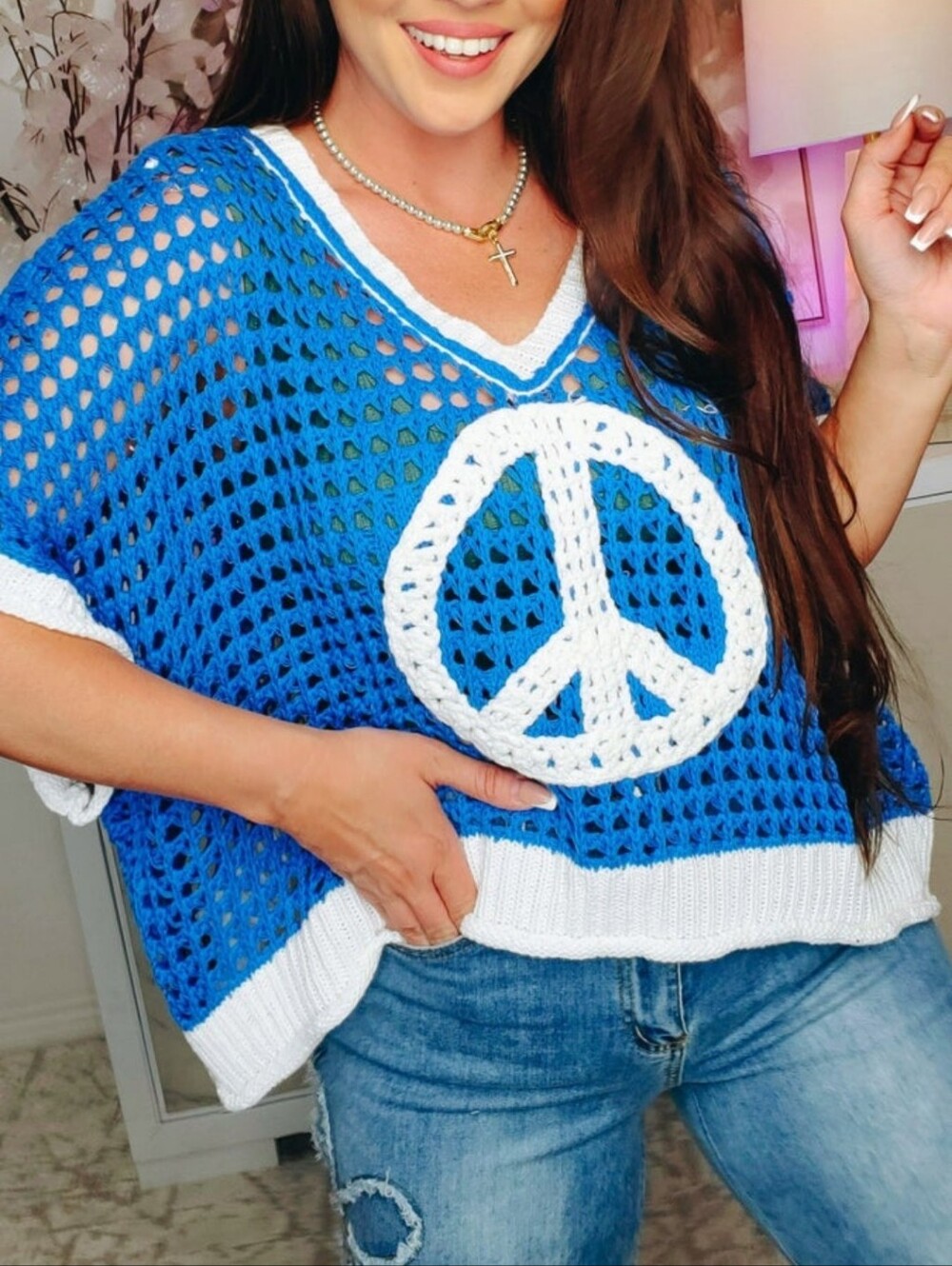 POL Princess In Peace Crochet Peace Sign Top Size Med, Pick Your Color, NWT - Picture 5 of 6